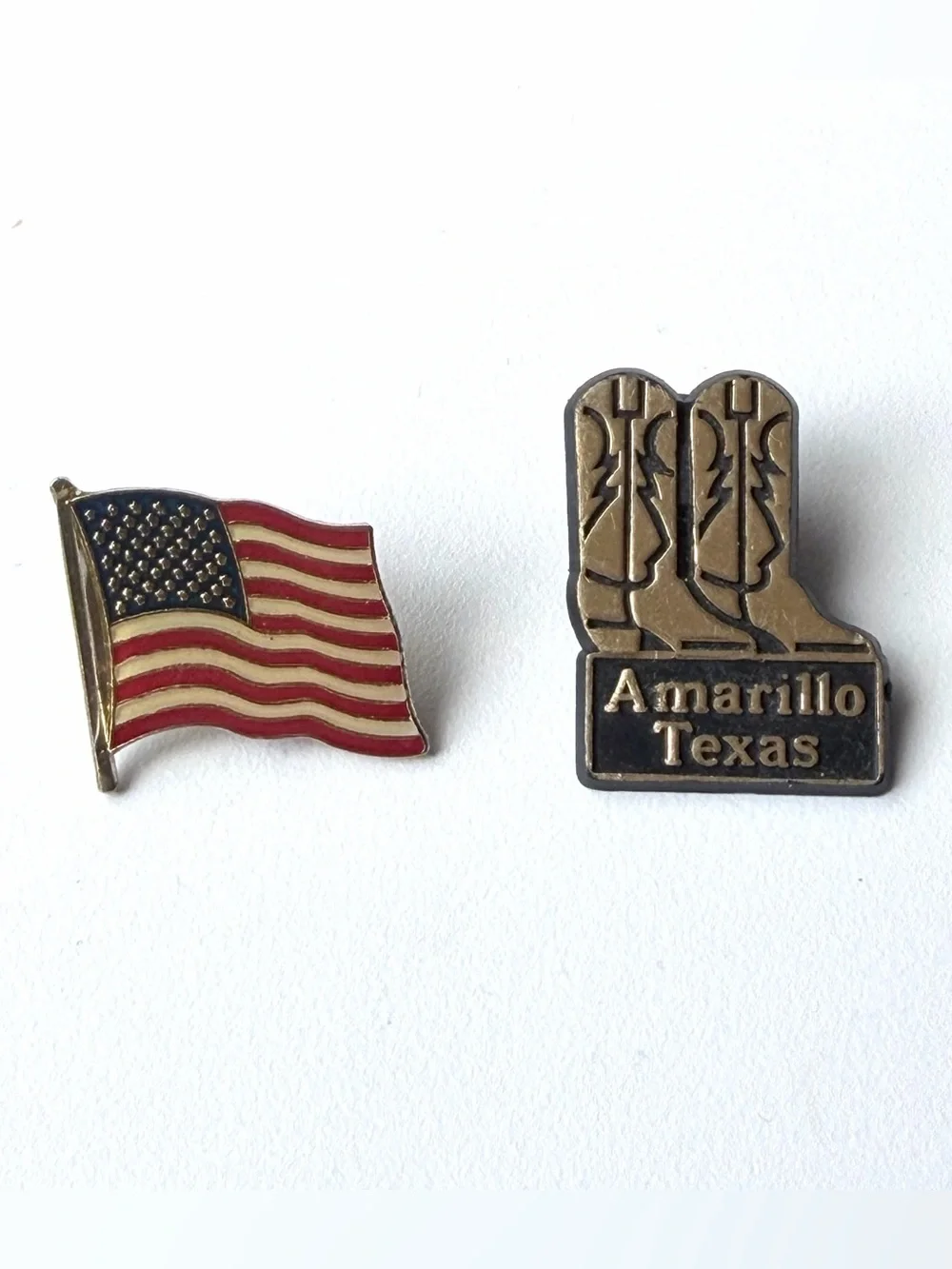 Vintage Set of Travel Pins Brooch Amarillo Texas American Flag Jewelry